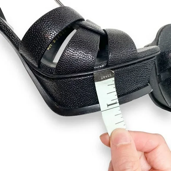 Saint Laurent Tribute Black Grained Leather Platform High Heel Sandals Size 40.5 - Picture 12 of 15